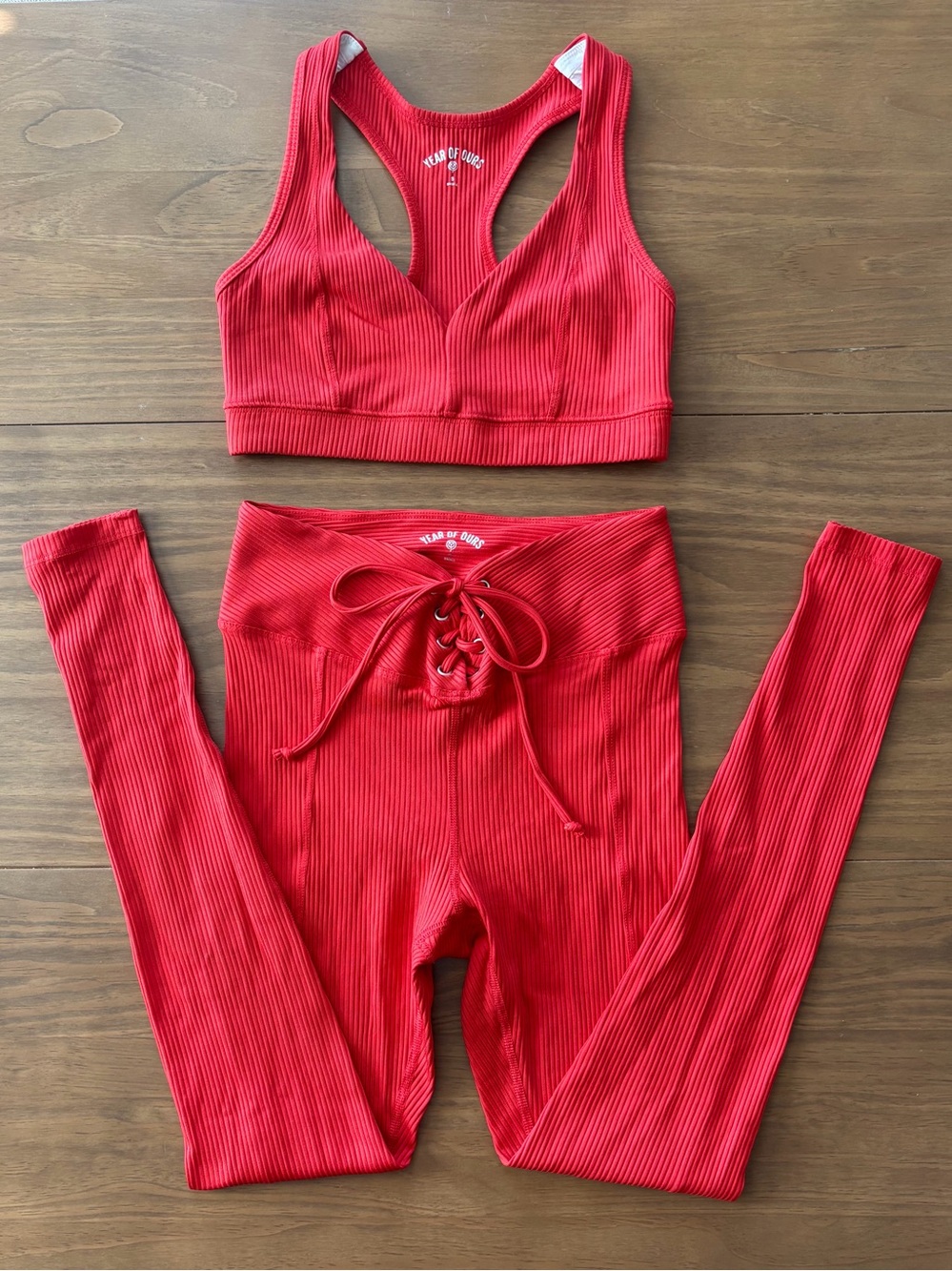 YEAR OF OURS FIERY RED Ribbed Sports Bra & Football Legging Set